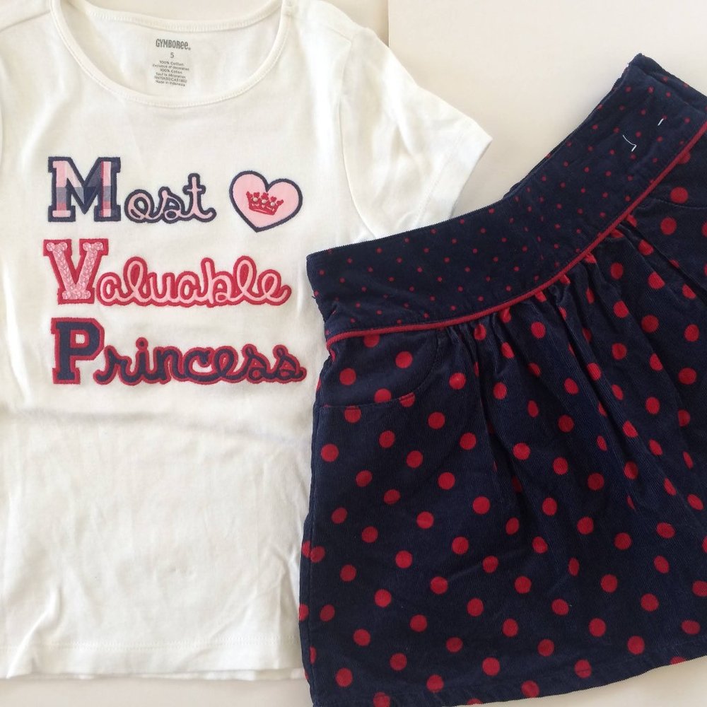 Gymboree Princess Outfit Homecoming Kitty Shirt Skirt Polka Dot Corduroy Set